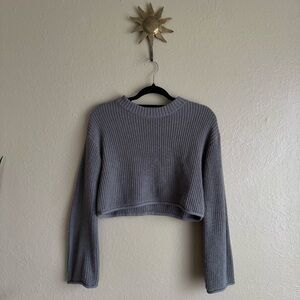 Gray Ribbed Knit Cropped Sweater